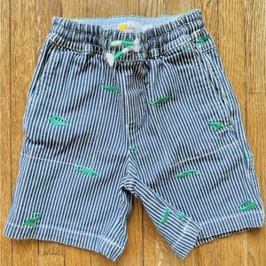 Boden Blue & White Striped Shorts with Green Embroidery